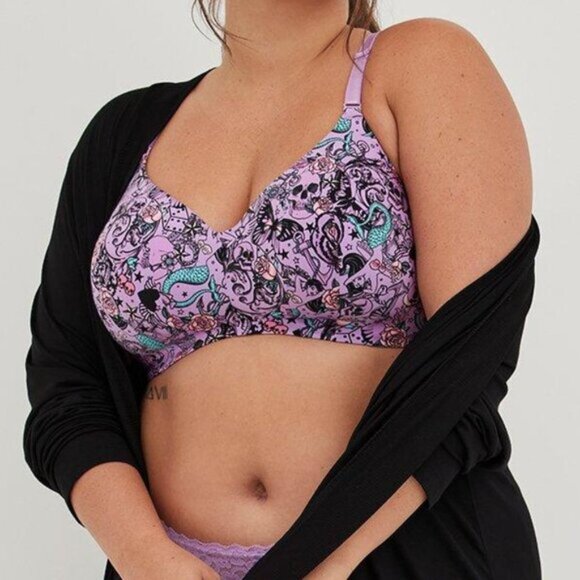 Torrid Curve Dream Wire-Free Bra Purple Tattoo Print Size 44DDD 44F Racerback - Picture 4 of 7
